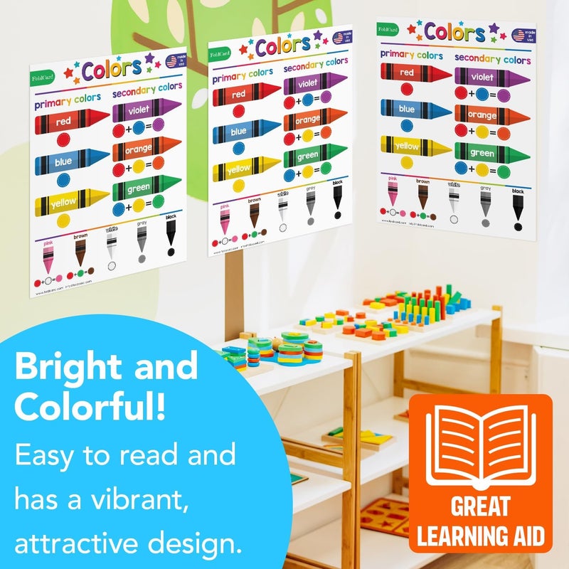 FoldCard Colors Chart for Preschool to Grade 1 Kids – Bright and Colorful Educational Visual/Learning Aid Poster Decoration for Classroom or Homeschool | Glossy Durable Cardstock | 8.5" x 11" | 5 per Pack - Image 5